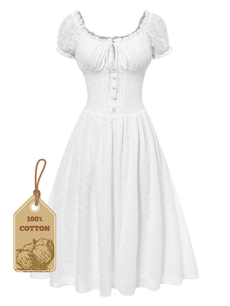 [Pre-Sale] White 1940s Solid Cotton Embroidered Lace Dress