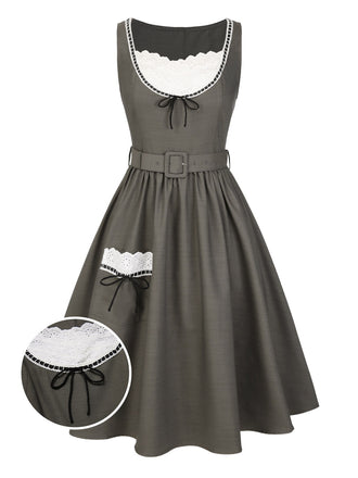 [Pre-Sale] Dark Gray 1950s Lace Patchwork Sleeveless Dress