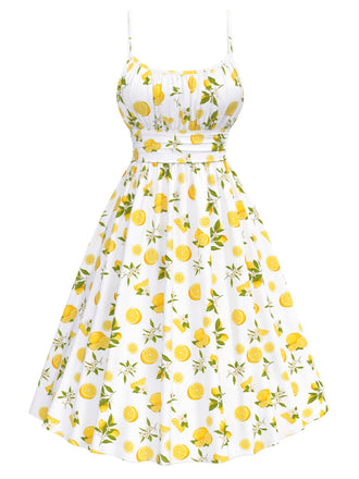 [Pre-Sale] Yellow 1950s Lemon Spaghetti Straps Swing Dress