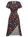 Red 1940s Floral V-Neck Added Button Dress