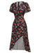 Red 1940s Floral V-Neck Added Button Dress