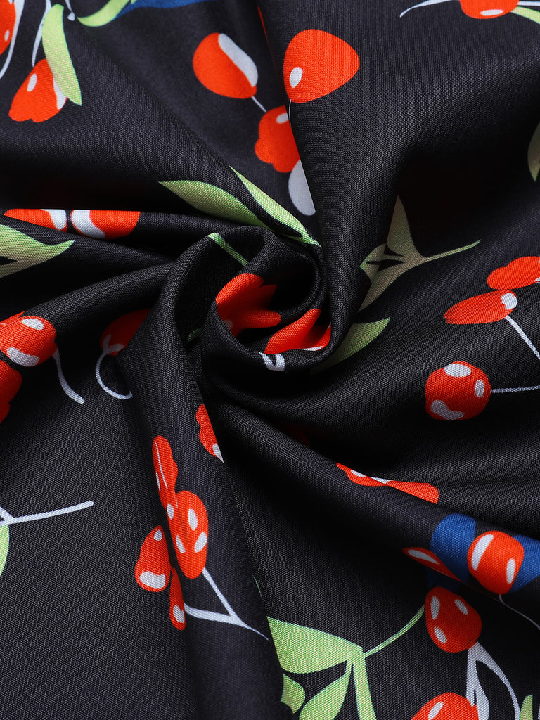 Red 1940s Floral V-Neck Added Button Dress