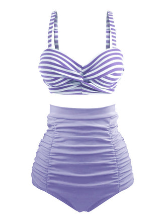 [Pre-Sale] 1940s Striped Colorblock Vintage Bikini Set