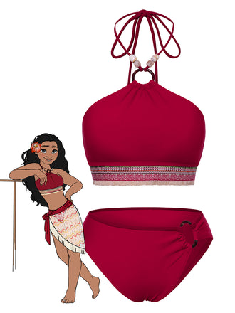 [Pre-Sale] Red 1970s Princess Style Beading Halter Bikini Set