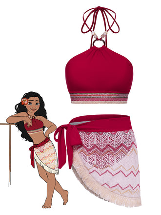 [Pre-Sale] 2PCS Red 1970s Princess Style Bikini Set & Fringe Cover-Up