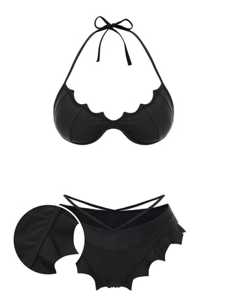 [Pre-Sale] Black 1980s Solid Gothic Bat Wings Bikini Set