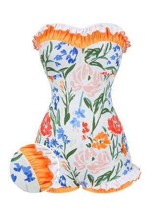 [Pre-Sale] Multicolor 1960s Painted Floral Bandeau One-Piece Swimsuit