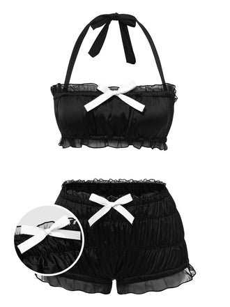 [Pre-Sale] Black 1940s Bowknot Mesh Bandeau Swimsuit