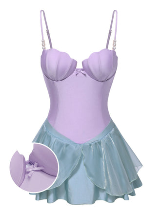 [Pre-Sale] Lavender 1970s Mermaid Shell Pearl Mesh Swimdress