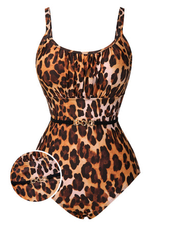 [Pre-Sale] Leopard 1960s Pleated Metal Waist Chain Swimsuit