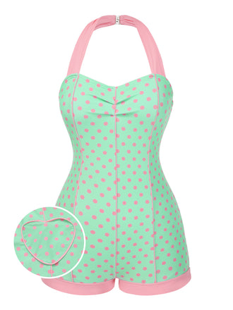 [Pre-Sale] 1960s Halter Contrast Polka Dots Heart Swimsuit
