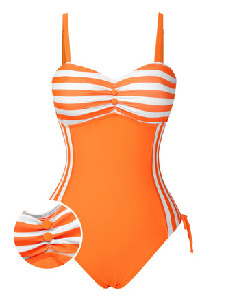 [Pre-Sale] Orange 1960s Striped Tie Back One-Piece Swimsuit
