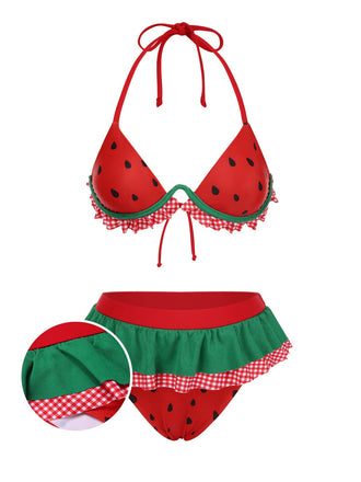 [Pre-Sale] Red 1950s Watermelon Ruffled Bikini Set