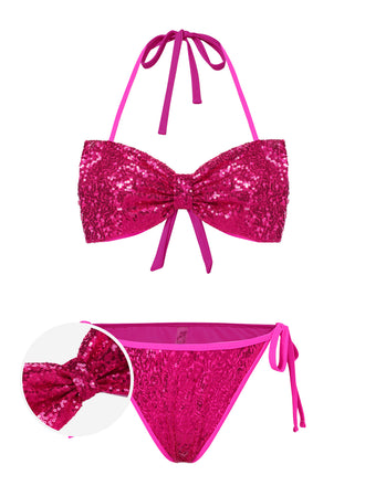 [Pre-Sale] Rose Pink 1970s Bow Halter Bikini Set