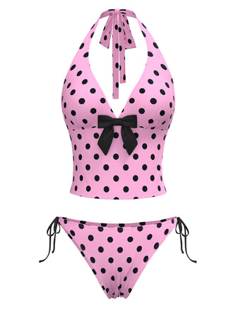 [Pre-Sale] 1970s Halter Polka Dots Bow Bikini Set