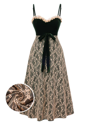 [Pre-Sale] Green 1940s Spaghetti Straps Velvet Nightdress